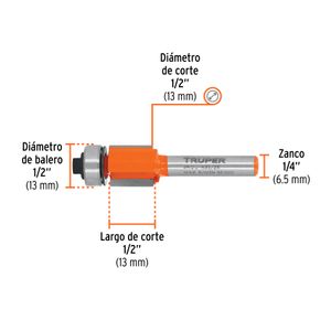 Broca para router, corte recto, 1/2" con balero - TRUPER