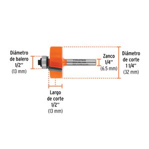 Broca para router, rebajado, 1-1/4" con balero - TRUPER
