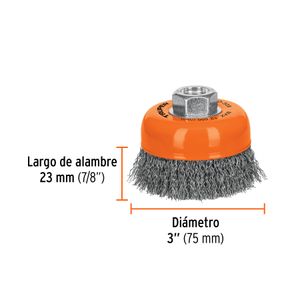 Carda copa 3" alambre ondulado fino, eje 5/8"-11 - TRUPER