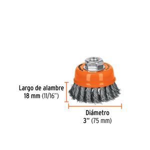 Carda copa 3" alambre trenzado fino, eje 5/8"-11 - TRUPER