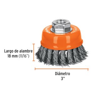 Carda copa 3" alambre trenzado fino, eje M14 - TRUPER