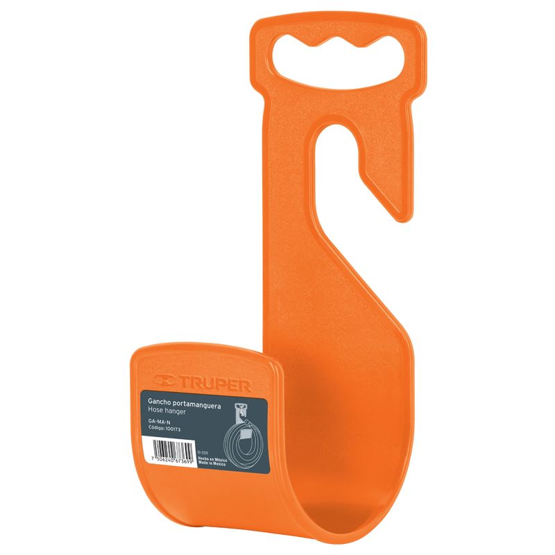 Gancho-plastico-naranja-para-manguera-de-jardin