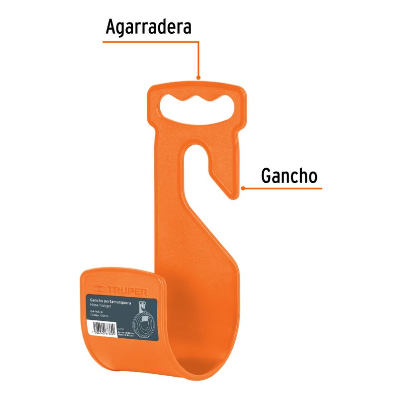 Gancho-plastico-naranja-para-manguera-de-jardin