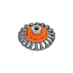 Carda tipo cónico 4" alambre trenzado, eje M14 - TRUPER