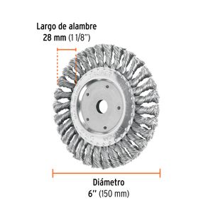 Carda trenzado fino 6" x 5/8" para esmeril - TRUPER