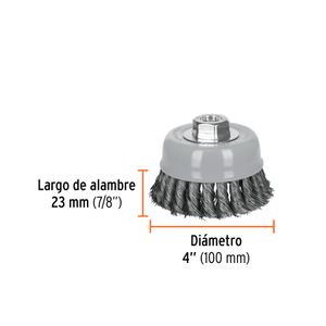 Carda copa 4" alambre trenzado fino, Multi-rosca - TRUPER