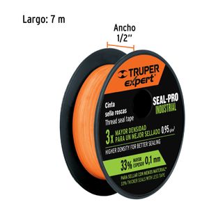 Cinta sella roscas 1/2" X 7 m de largo, industrial - TRUPER