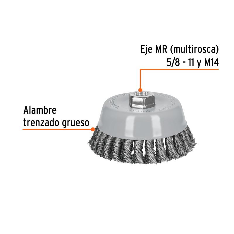 Carda-copa-5--alambre-trenzado-grueso-Multi-rosca