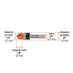 Broca para router, media caña, 1/2" con balero - TRUPER