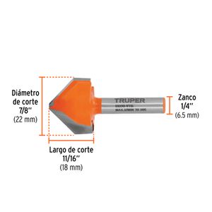 Broca para router, corte en "V", 7/8" - TRUPER