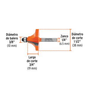 Broca para router, redondeado con moldura, 1-1/2" con balero - TRUPER