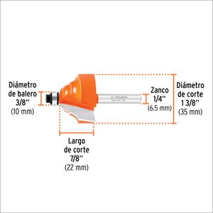 Broca para router, doble romana, 1-3/8" con balero - TRUPER