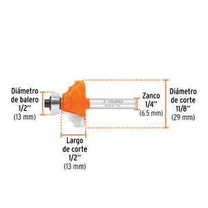 Broca para router, moldura clásica, 1-1/8" con balero, - TRUPER
