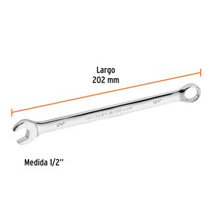 Llave mixta extralarga de acabado pulido de 1/2". - TRUPER