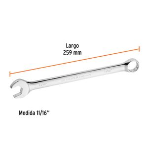 Llave mixta extralarga de acabado pulido de 11/16". - TRUPER