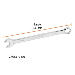 Llave mixta extralarga de acabado pulido de 15 mm. - TRUPER