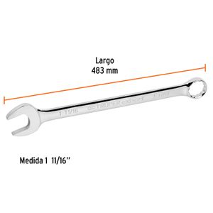 Llave mixta extralarga de acabado pulido de 1 11/16". - TRUPER
