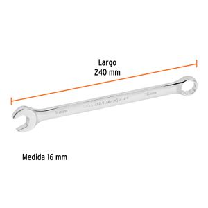 Llave mixta extralarga de acabado pulido de 16 mm. - TRUPER