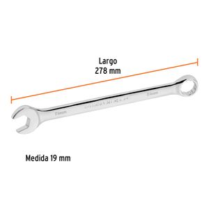 Llave mixta extralarga de acabado pulido de 19 mm. - TRUPER