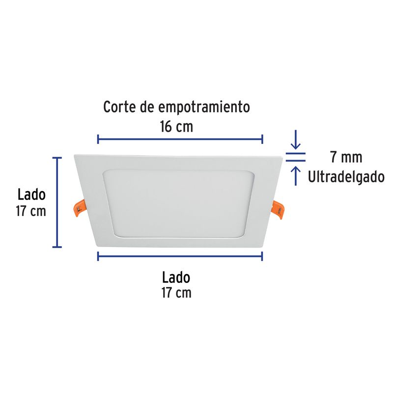 Luminario-ultra-delgado-LED-12W-empotrar-cuadrado-luz-calida