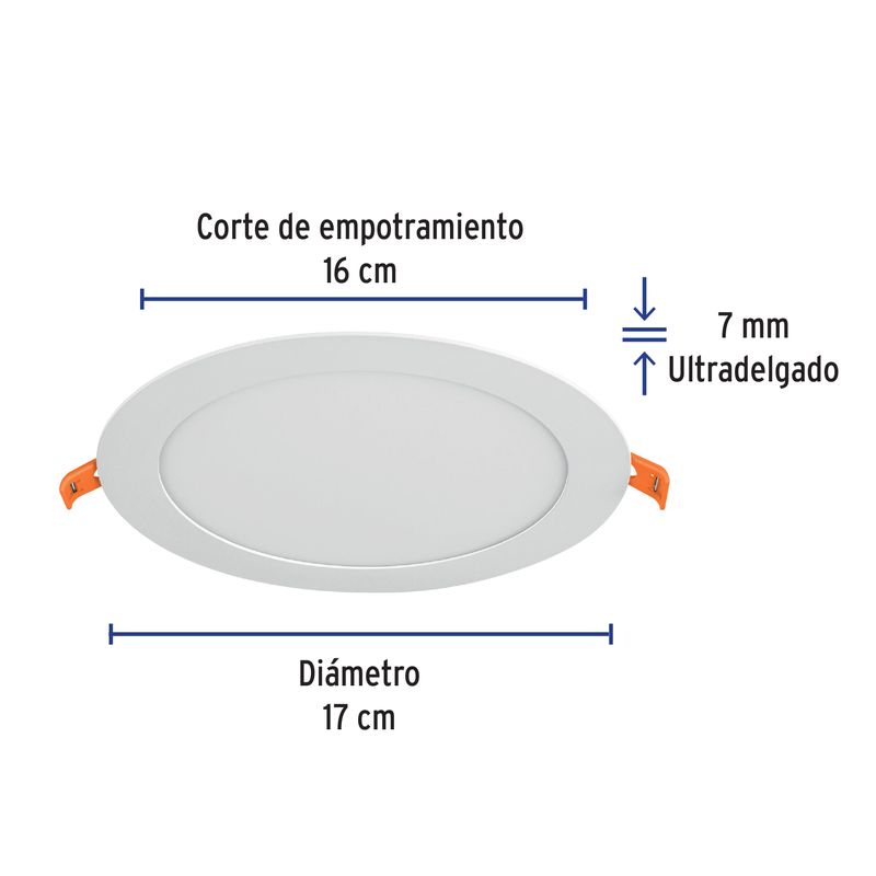 Luminario-ultra-delgado-LED-12-W-empotrar-redondo-luz-calida