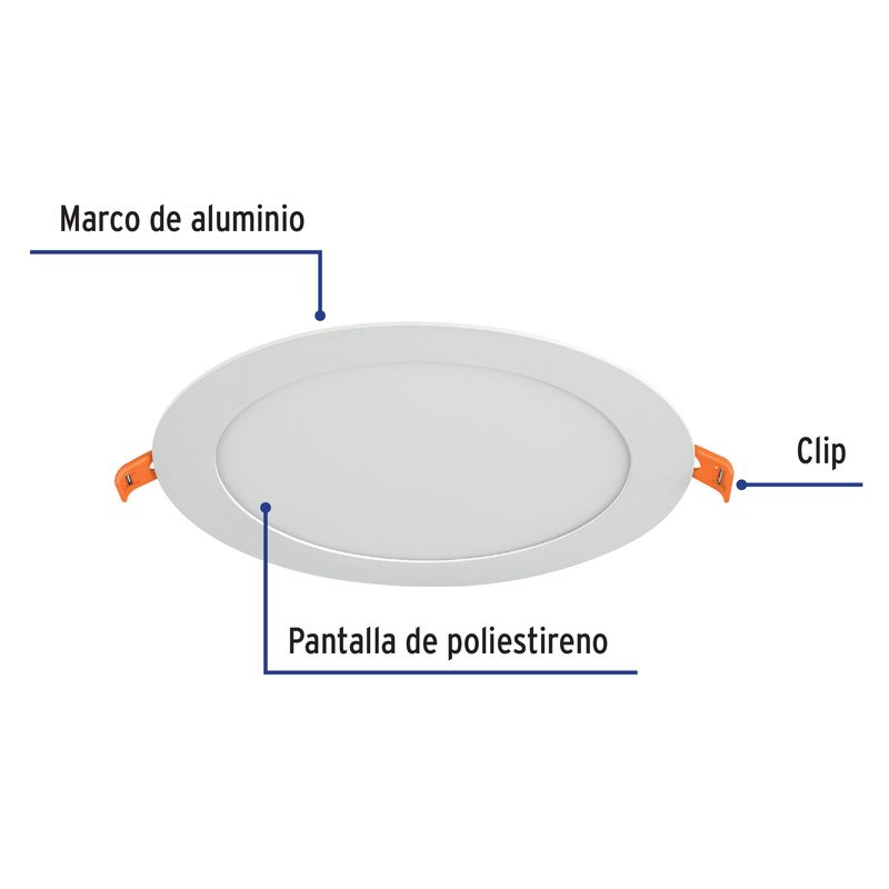 Luminario-ultra-delgado-LED-12-W-empotrar-redondo-luz-calida
