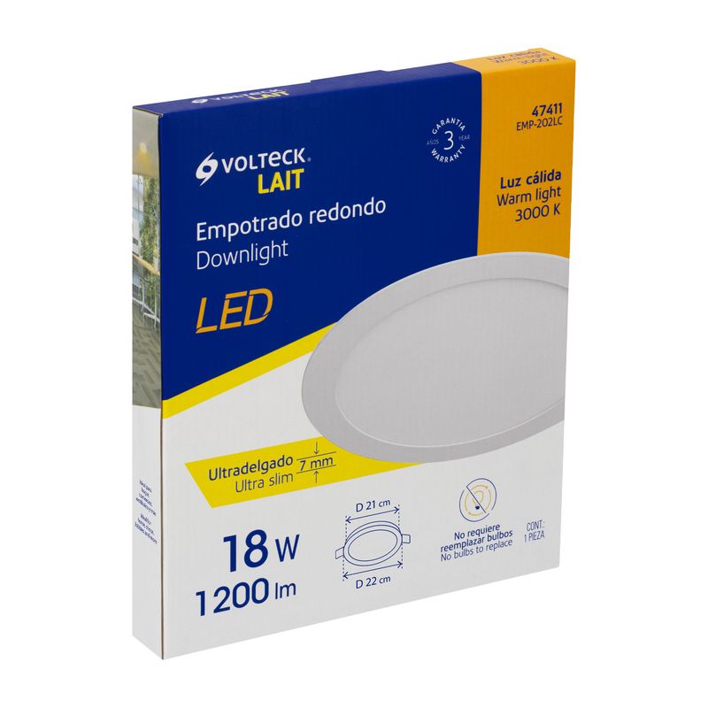 Luminario-ultra-delgado-LED-18-W-empotrar-redondo-luz-calida