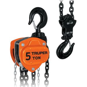 Tecle de cadena con 3m de levantamiento y 5t de capacidad, uso industrial - TRUPER