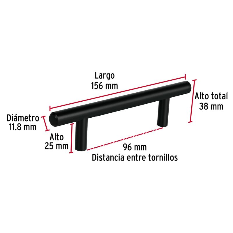 Jaladera-de-acero-96-mm-estilo--Cilindro--negro