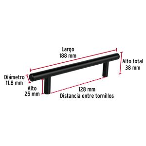Tiradera cilíndrica de 128mm en negro mate - HERMEX