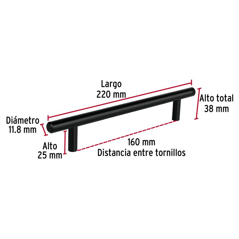 Jaladera-de-acero-160-mm-estilo--Cilindro--negro