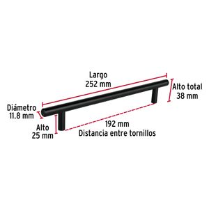 Tiradera cilíndrica de 192mm en negro mate - HERMEX