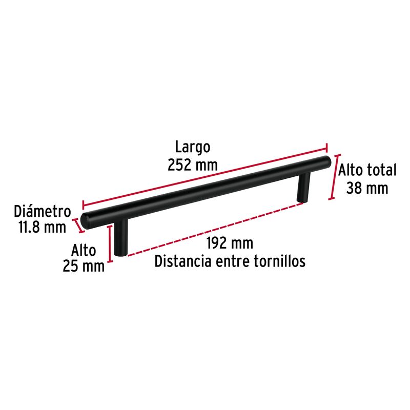 Jaladera-de-acero-192-mm-estilo--Cilindro--negro