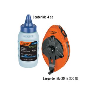 Tiza línea con tiza azul de 4oz e hilo de 30m para uso rudo - TRUPER