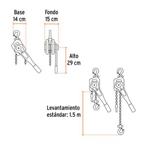 Tecle de palanca tipo racha, con cadena y 3/4t de capacidad - TRUPER