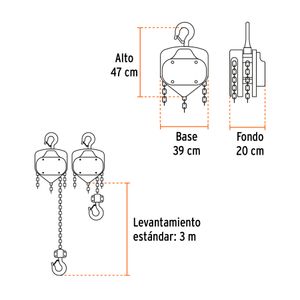 Tecle de cadena con 3m de levantamiento y 10t de capacidad, uso industrial - TRUPER