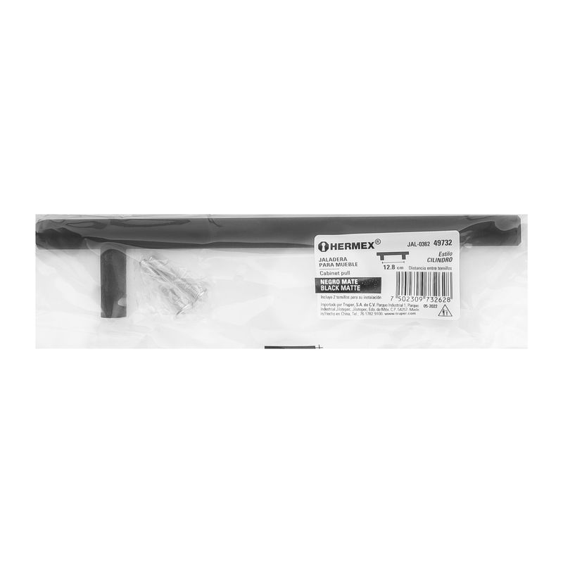 Jaladera-de-acero-128-mm-estilo--Cilindro--negro