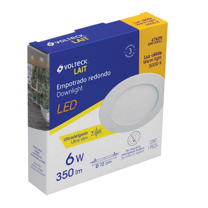 Luminario-ultra-delgado-LED-6-W-empotrar-redondo-luz-calida