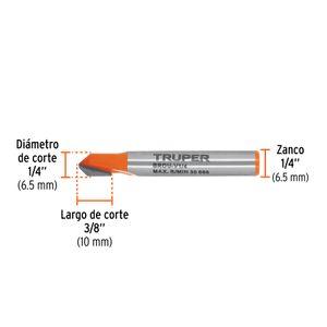 Broca para router, corte en "V", 1/4" - TRUPER