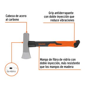 Hacha doméstica de 2lb con mango de fibra de vidrio - TRUPER