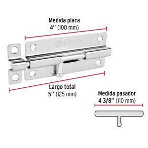 Picaporte cromado de 5" - HERMEX