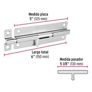 Picaporte cromado de 6" - HERMEX