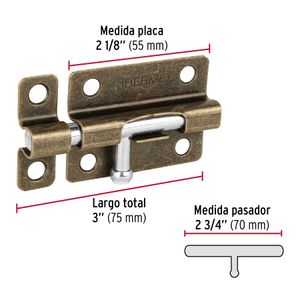 Picaporte latonado antiguo de 3" - HERMEX