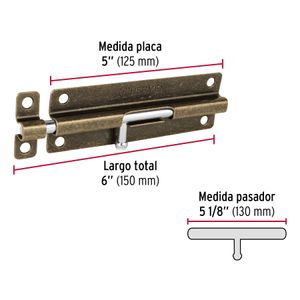 Picaporte latonado antiguo de 6" - HERMEX