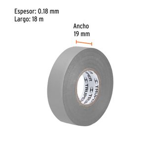Taipe eléctrico de 18m x 19mm, gris. - TRUPER
