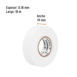 Taipe eléctrico de 18m x 19mm, blanco. - TRUPER
