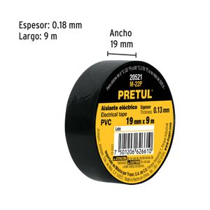 Taipe eléctrico negro de 9m x 19mm. - PRETUL