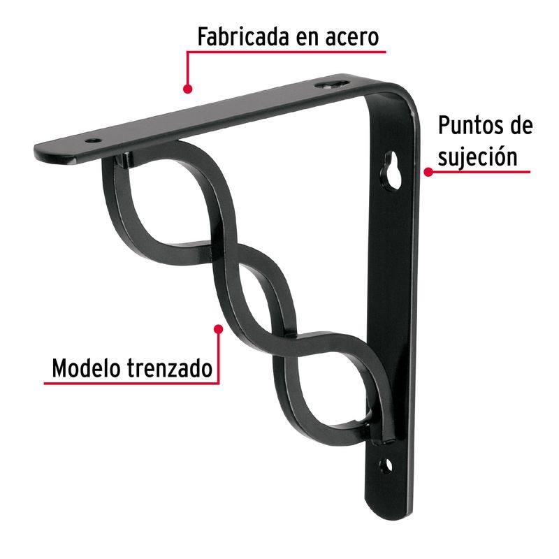Mensula-reforzada-negra-6-x-6--diseño-trenza