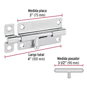 Picaporte cromado de 4" - HERMEX