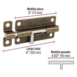 Picaporte latonado antiguo de 4" - HERMEX